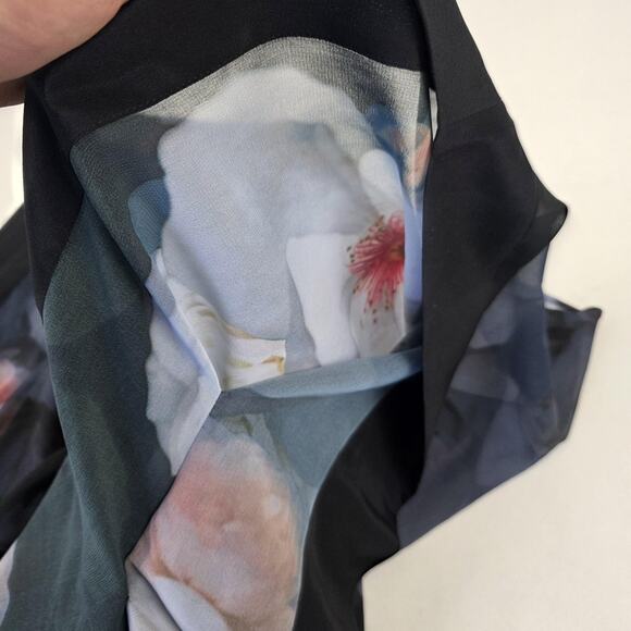 Ted Baker Poncho Womens Medium Black Floral Sheer Kimono Overlay Blouse Top - Picture 11 of 11